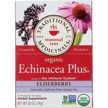 Load image into Gallery viewer, TRADITIONAL MEDICINALS: Organic Echinacea Plus Elderberry Herbal Tea 16 tea bags, 0.85 oz