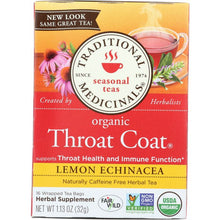 Load image into Gallery viewer, TRADITIONAL MEDICINALS: Organic Throat Coat Lemon Echinacea Herbal Tea 16 Tea Bags, 1.13 oz
