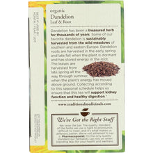 Load image into Gallery viewer, TRADITIONAL MEDICINALS: Organic Dandelion Leaf & Root Caffeine Free Herbal Tea 16 Tea Bags, 0.99 oz