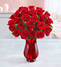 Load image into Gallery viewer, Two Dozen Red Roses with Red Vase