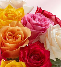 Load image into Gallery viewer, Two Dozen Assorted  Roses with Purple Vase