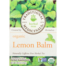 Load image into Gallery viewer, TRADITIONAL MEDICINALS: Organic Lemon Balm Caffeine Free Herbal Tea 16 Tea Bags, 0.85 oz
