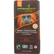 Load image into Gallery viewer, ENDANGERED SPECIES: Chocolate Natural 60% Dark Chocolate Bar Cinnamon Cayenne &amp; Cherries, 3 Oz
