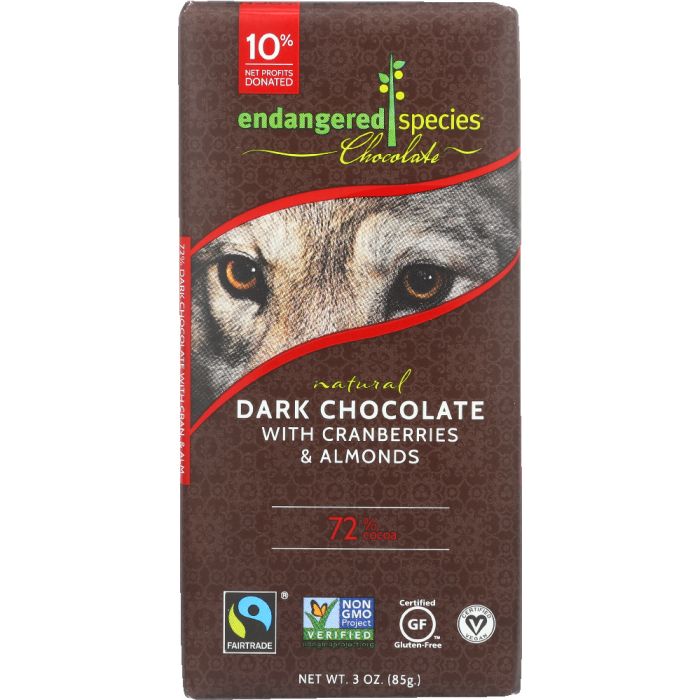 ENDANGERED SPECIES: Dark Chocolate Bar with Cranberries & Almonds, 3 oz