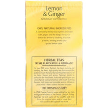 Load image into Gallery viewer, TWININGS OF LONDON: Herbal Lemon &amp; Ginger Naturally Caffeine Free, 20 Tea Bags, 1.06 oz
