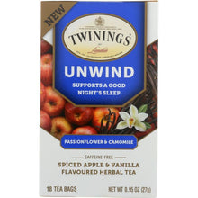 Load image into Gallery viewer, TWINING TEA: Unwind Spiced Apple &amp; Vanilla Herbal Tea, 18 bg
