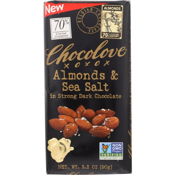 CHOCOLOVE: Almonds & Sea Salt in Strong Dark Chocolate Bar, 3.2 oz