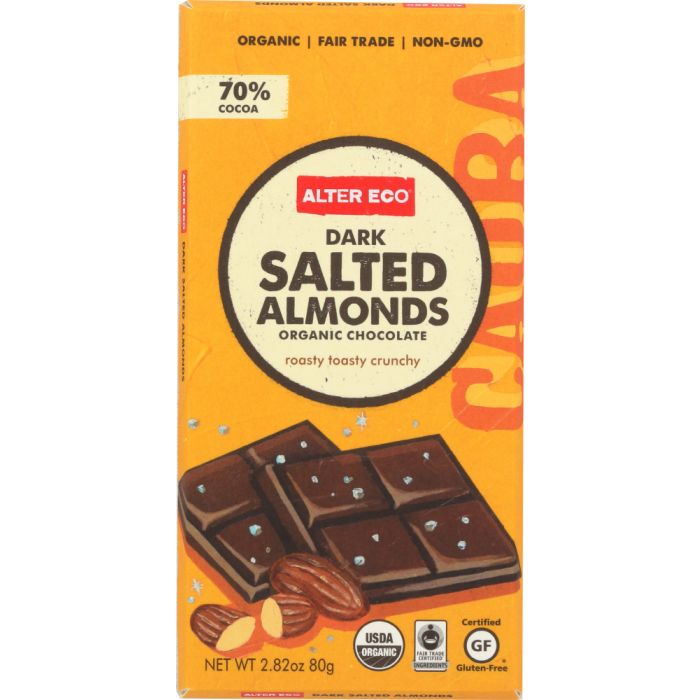 ALTER ECO: Chocolate Bar Dark Salted Almond Organic, 2.82 oz