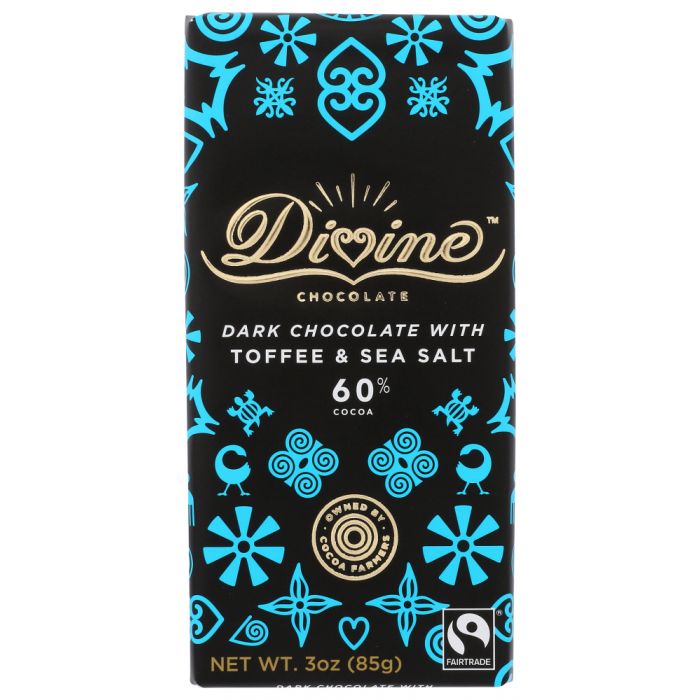 DIVINE CHOCOLATE: Dark Chocolate with Toffee and Sea Salt, 3 oz