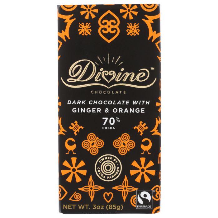 DIVINE CHOCOLATE: Chocolate Bar Dark Ginger Orange, 3 oz