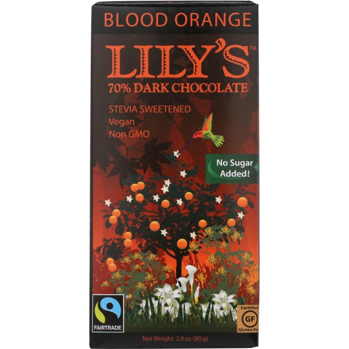 LILYS SWEETS: 70% Extra Dark Chocolate Blood Orange Bar, 2.8 oz