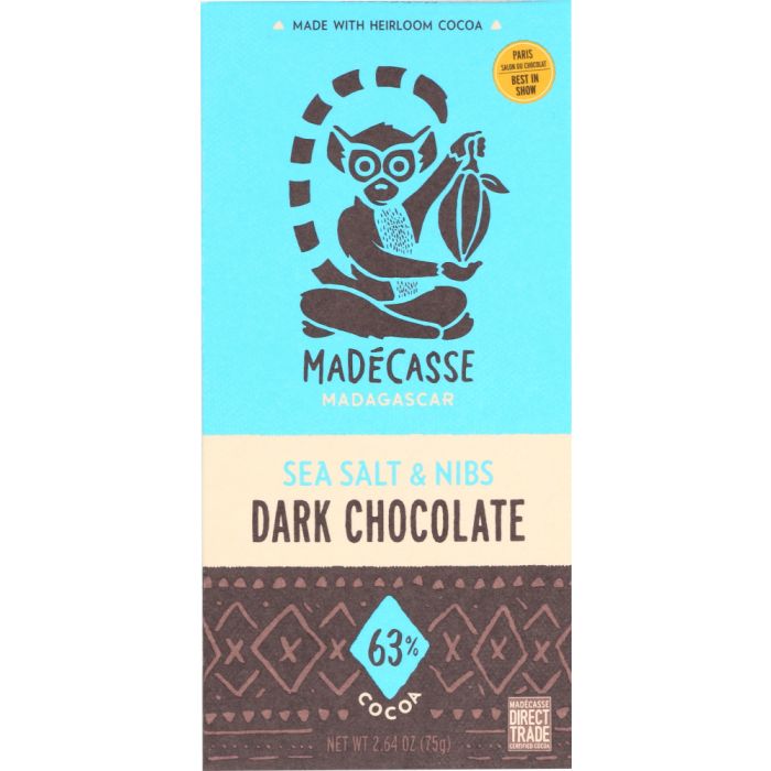 MADECASSE: 63% Cocoa Chocolate Bar Sea Salt & Nibs, 2.64 oz